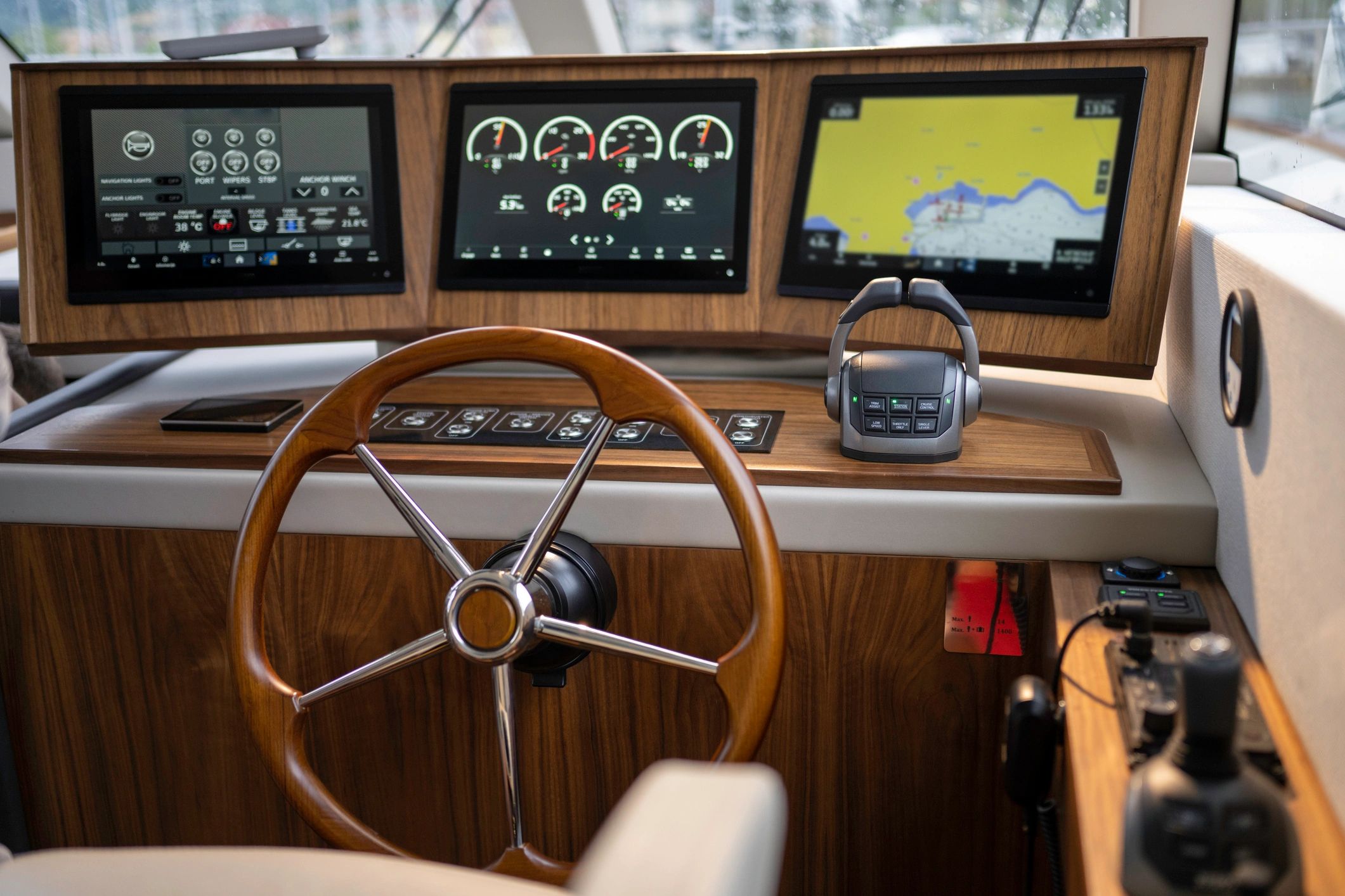 Yacht steering wheel close-up